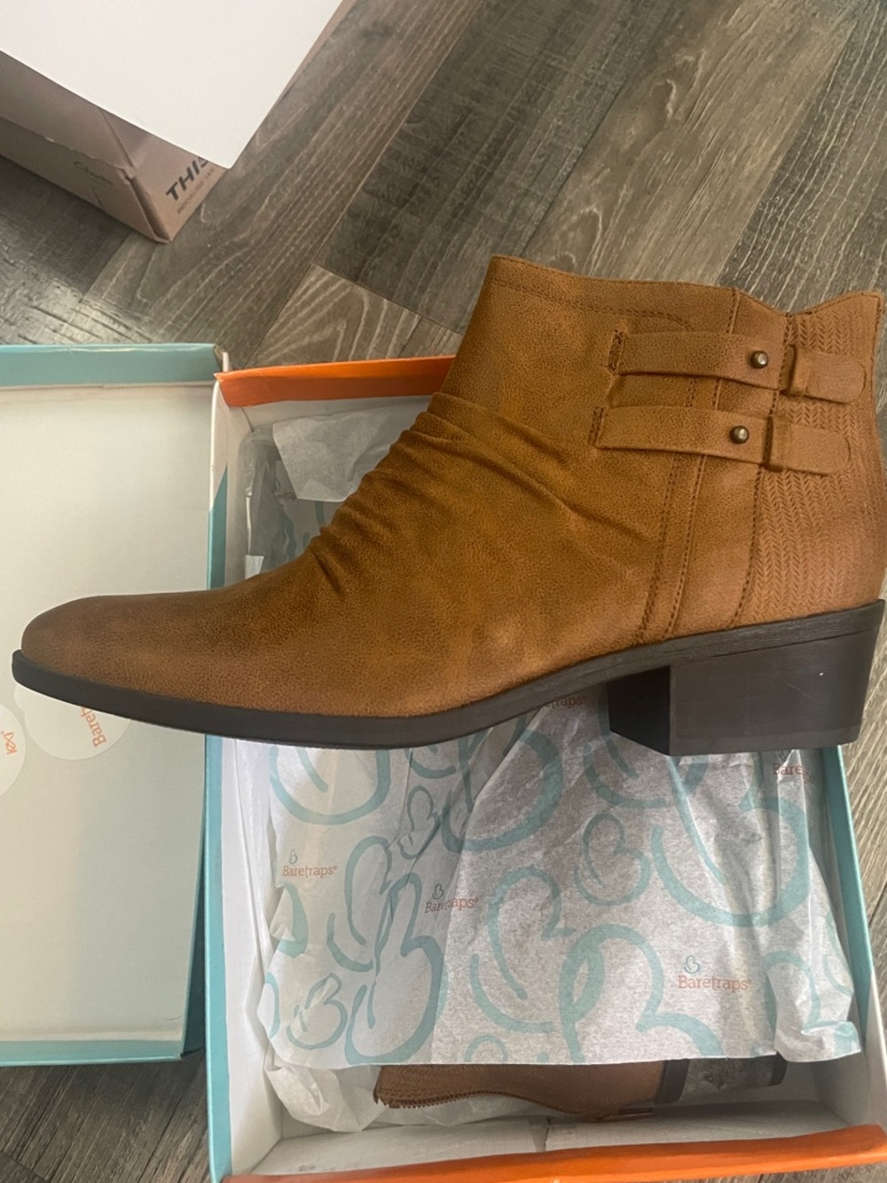 Women’s Tan Ankle Boot with Low Block Heel